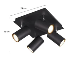 LED Deckenstrahler Schwarz 4-flammig, Quadrat 24cm