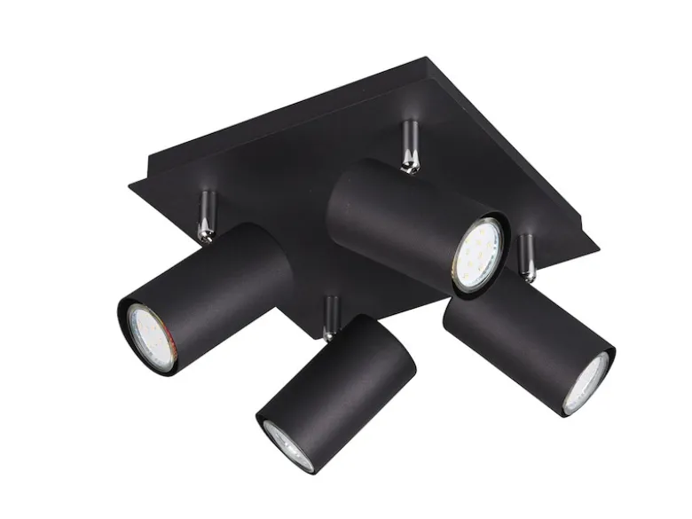 LED Deckenstrahler Schwarz 4-flammig, Quadrat 24cm