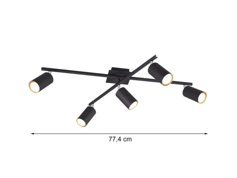 LED Deckenstrahler Schwarz 5-flammig, verstellbare Spots, Breite 77,5cm