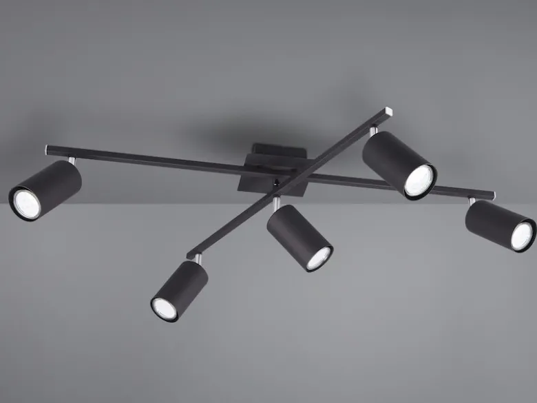 LED Deckenstrahler Schwarz 5-flammig, verstellbare Spots, Breite 77,5cm