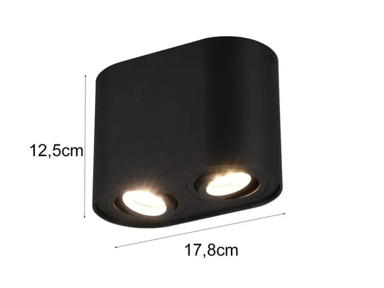LED Deckenstrahler Schwarz 2-flammig Spots schwenkbar, Breite 17cm