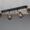 LED Deckenstrahler Schwarz Gold 4-flammig mit Stanzmuster, Breite 74cm