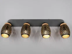 LED Deckenstrahler Schwarz Gold 4-flammig mit Stanzmuster, Breite 74cm