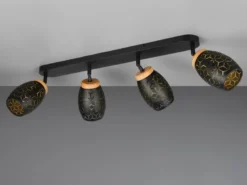 LED Deckenstrahler Schwarz Gold 4-flammig mit Stanzmuster, Breite 74cm
