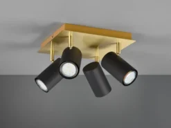 LED Deckenstrahler Schwarz Gold 4-flammig, Quadrat 24cm