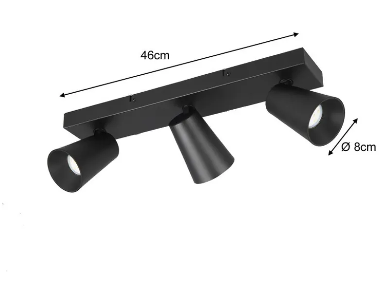 LED Deckenstrahler Schwarz Gold 3-flammig, Breite 46cm