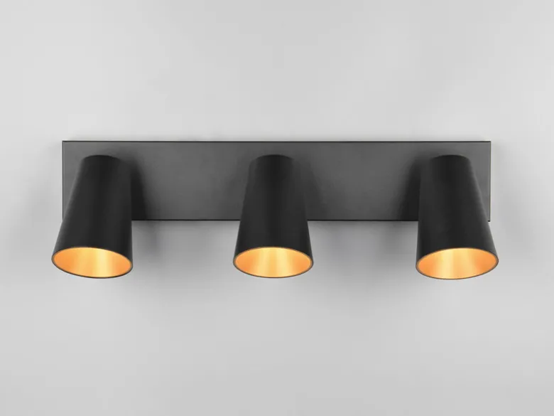LED Deckenstrahler Schwarz Gold 3-flammig, Breite 46cm