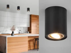 LED Deckenstrahler Schwarz-Gold mit schwenkbarem Spot, Ø 9,6cm
