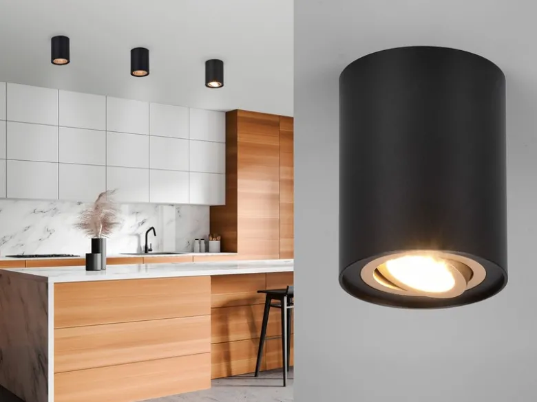 LED Deckenstrahler Schwarz-Gold mit schwenkbarem Spot, Ø 9,6cm