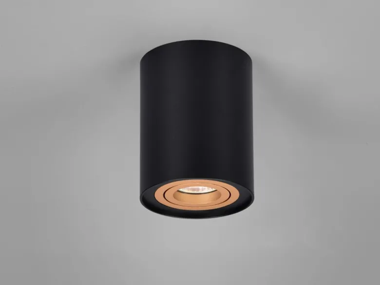 LED Deckenstrahler Schwarz-Gold mit schwenkbarem Spot, Ø 9,6cm