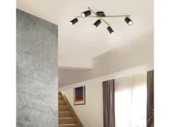 LED Deckenstrahler Schwarz Gold 5-flammig, Arme verstellbar, Breite 77,4cm