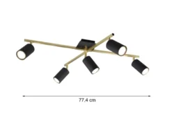 LED Deckenstrahler Schwarz Gold 5-flammig, Arme verstellbar, Breite 77,4cm