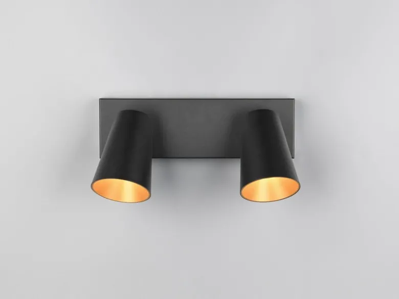 LED Deckenstrahler Schwarz Gold 2-flammig, Breite 28cm