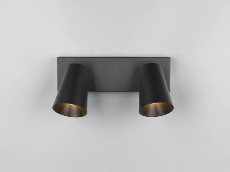 LED Deckenstrahler Schwarz Gold 2-flammig, Breite 28cm