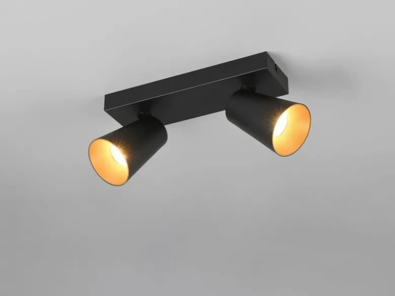 LED Deckenstrahler Schwarz Gold 2-flammig, Breite 28cm