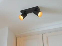LED Deckenstrahler Schwarz Gold 2-flammig, Breite 28cm