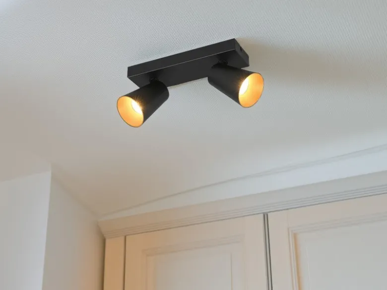 LED Deckenstrahler Schwarz Gold 2-flammig, Breite 28cm