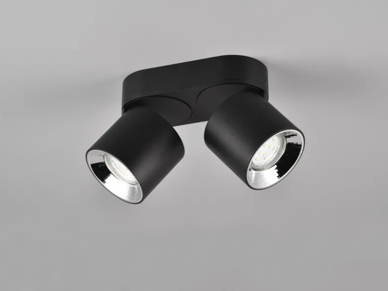LED Deckenstrahler Schwarz 2 Spots schwenkbar dimmbar, Breite 18cm