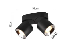 LED Deckenstrahler Schwarz 2 Spots schwenkbar dimmbar, Breite 18cm