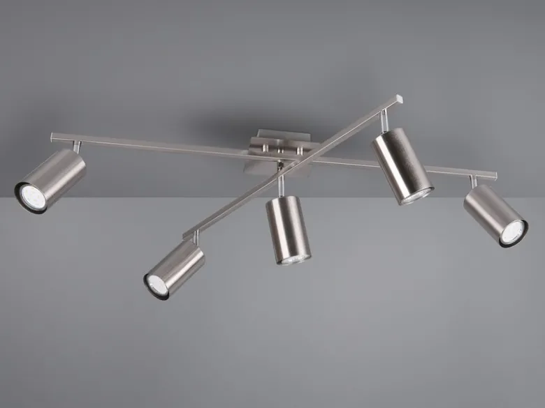 LED Deckenstrahler Silber 5-flammig, verstellbare Spots, Breite 77,5cm