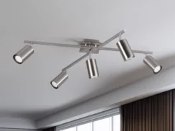LED Deckenstrahler Silber 5-flammig, verstellbare Spots, Breite 77,5cm
