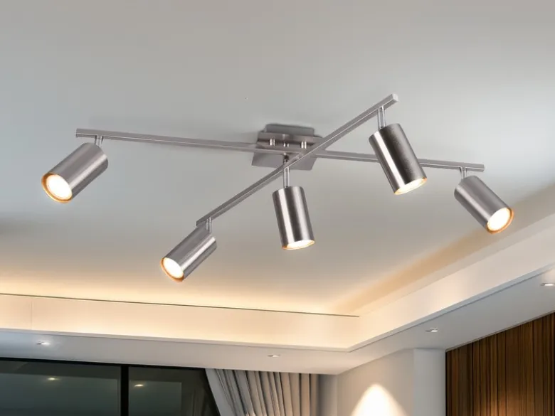 LED Deckenstrahler Silber 5-flammig, verstellbare Spots, Breite 77,5cm