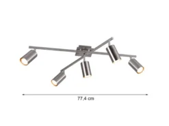 LED Deckenstrahler Silber 5-flammig, verstellbare Spots, Breite 77,5cm