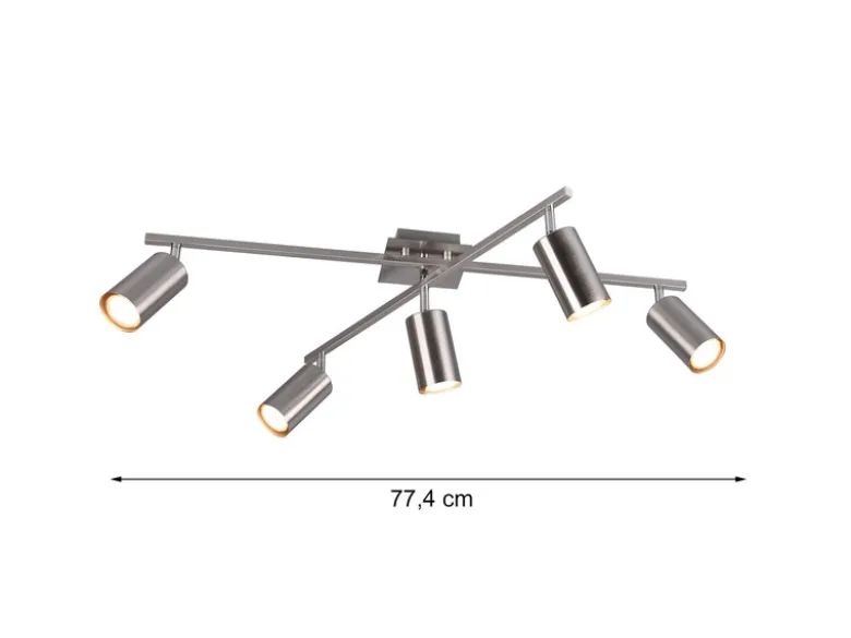 LED Deckenstrahler Silber 5-flammig, verstellbare Spots, Breite 77,5cm