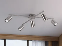 LED Deckenstrahler Silber 5-flammig, verstellbare Spots, Breite 77,5cm