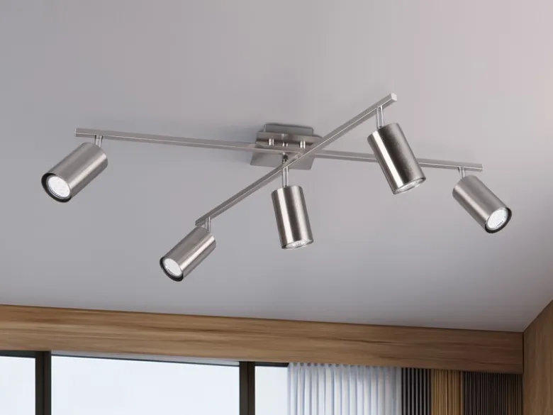 LED Deckenstrahler Silber 5-flammig, verstellbare Spots, Breite 77,5cm