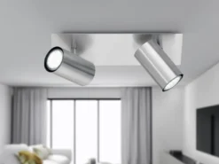 LED Deckenstrahler Silber 2-flammig, Breite 30cm