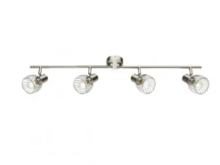 LED Deckenstrahler Silber 4-flammig mit Gitter Lampenschirmen, Breite 80cm
