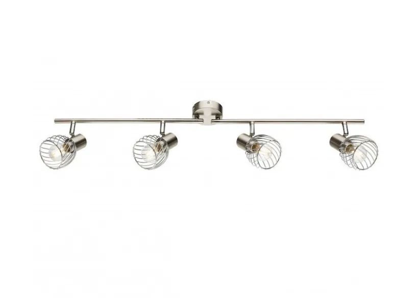 LED Deckenstrahler Silber 4-flammig mit Gitter Lampenschirmen, Breite 80cm