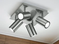 LED Deckenstrahler Silber 4-flammig, Quadrat 24cm