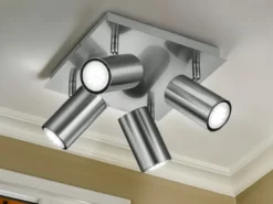 LED Deckenstrahler Silber 4-flammig, Quadrat 24cm