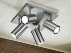 LED Deckenstrahler Silber 4-flammig, Quadrat 24cm