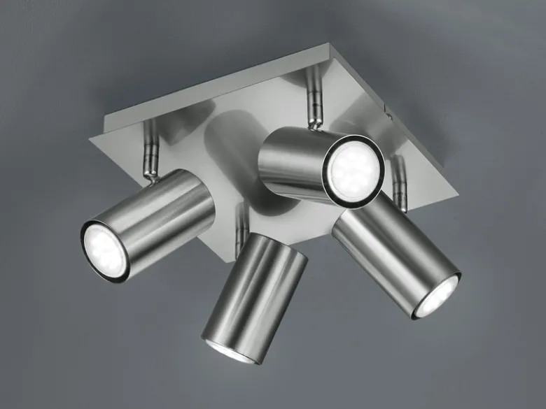 LED Deckenstrahler Silber 4-flammig, Quadrat 24cm