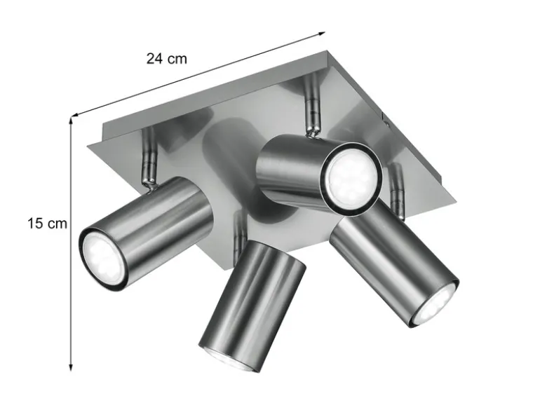 LED Deckenstrahler Silber 4-flammig, Quadrat 24cm