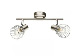 LED Deckenstrahler Silber 2-flammig mit Gitter Lampenschirmen, Breite 30cm