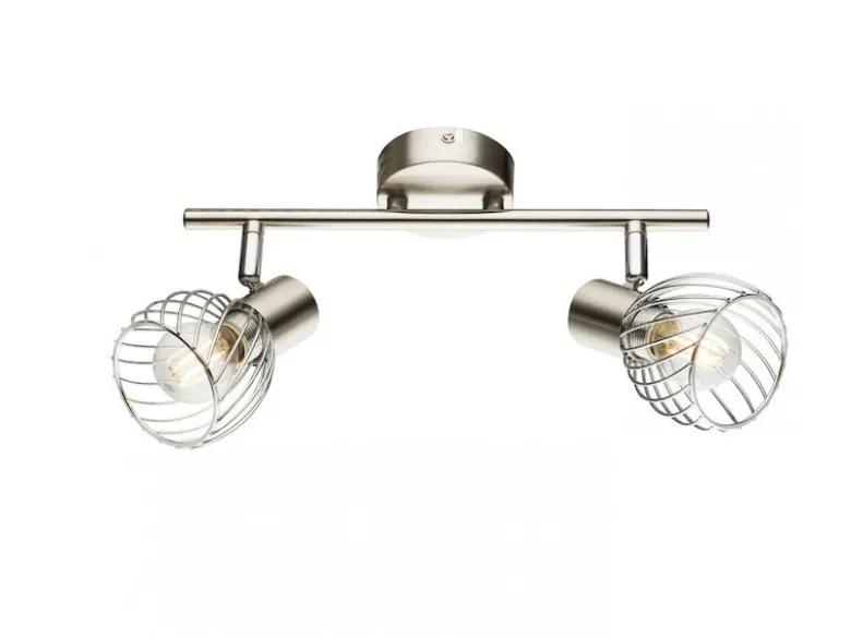 LED Deckenstrahler Silber 2-flammig mit Gitter Lampenschirmen, Breite 30cm
