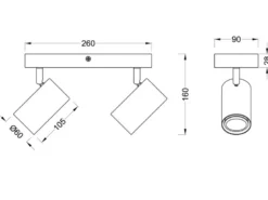 LED Deckenstrahler Silber mit Holz 2-flammig, Breite 25cm