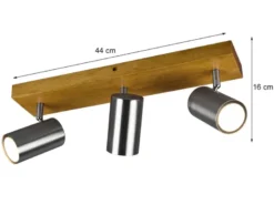 LED Deckenstrahler Silber mit Holz 3-flammig, Breite 44cm