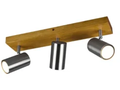 LED Deckenstrahler Silber mit Holz 3-flammig, Breite 44cm
