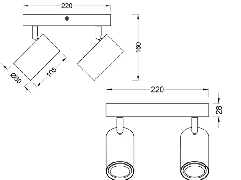 LED Deckenstrahler Silber mit Holz 4-flammig, Quadrat 22cm
