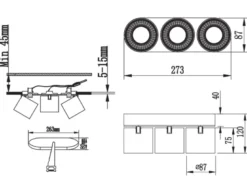 LED Deckenstrahler Silber 3 Spots schwenkbar dimmbar, Breite 27cm