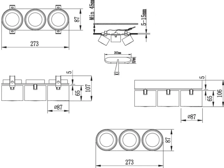 LED Deckenstrahler TAURUS 3-flammig Schwarz, Breite 27,3cm