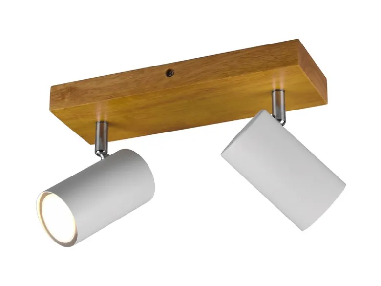 LED Deckenstrahler Weiß mit Holz 2-flammig, Breite 26cm