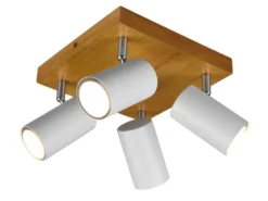 LED Deckenstrahler Weiß mit Holz 4-flammig, Quadrat 22cm