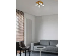 LED Deckenstrahler Weiß mit Holz 4-flammig, Quadrat 22cm