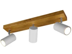 LED Deckenstrahler Weiß mit Holz 3-flammig, Breite 44cm